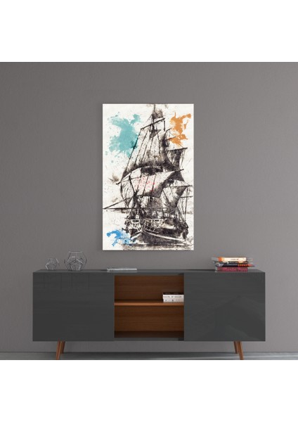 Gemi Ilüstrasyon Cam Tablo - 72X46 cm fırsatları