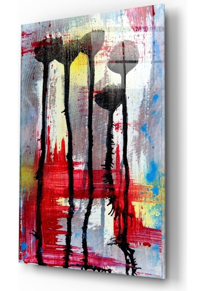 Çiçek Silüetleri Cam Tablo - 72X46 cm