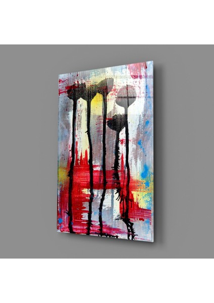 Çiçek Silüetleri Cam Tablo - 72X46 cm