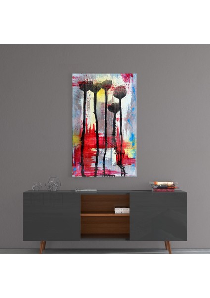Çiçek Silüetleri Cam Tablo - 72X46 cm