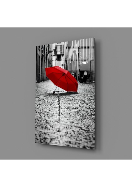 Kırmızı Şemsiye Cam Tablo - 72X46 cm