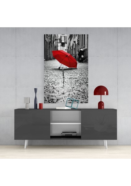 Kırmızı Şemsiye Cam Tablo - 72X46 cm