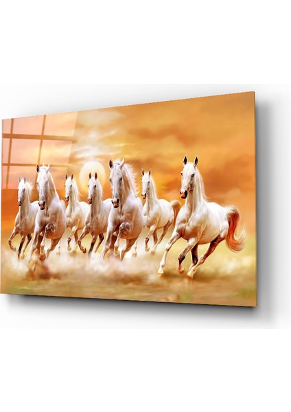 Koşan Atlar Cam Tablo - 72X46 cm