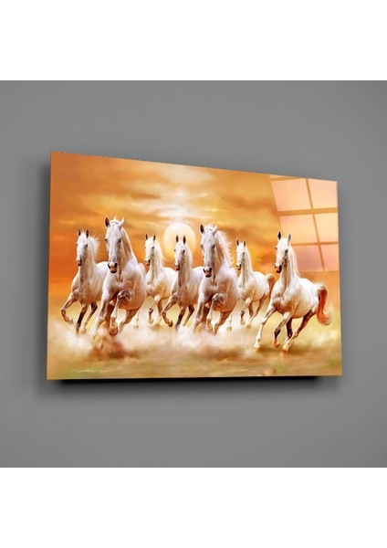 Koşan Atlar Cam Tablo - 72X46 cm