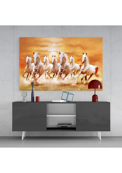 Koşan Atlar Cam Tablo - 72X46 cm