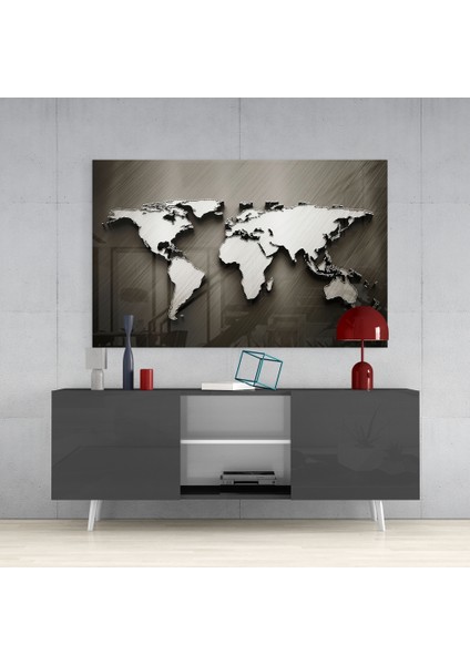 Dünya Haritası Cam Tablo - 72X46 cm fırsatları