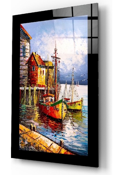 Balıkçı Kasabası Cam Tablo - 72X46 cm
