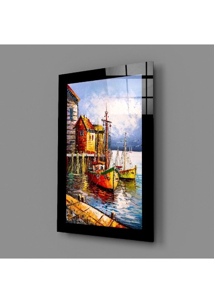 Balıkçı Kasabası Cam Tablo - 72X46 cm