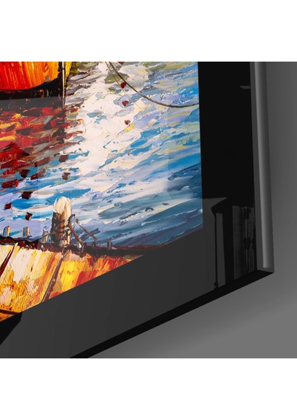 Balıkçı Kasabası Cam Tablo - 72X46 cm