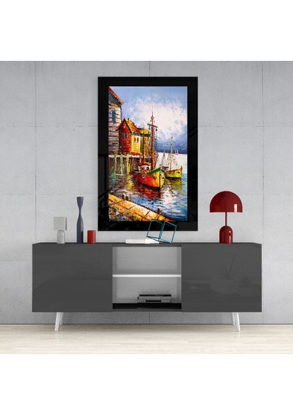 Balıkçı Kasabası Cam Tablo - 72X46 cm