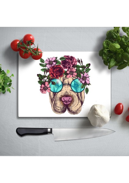 Hippi Köpek Uv Baskılı Cam Kesme Tablası 35X25 cm
