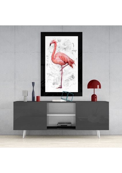 Yalnız Flamingo Cam Tablo - 72X46 cm