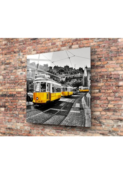 Lizbon Sarı Tramvay Cam Tablo - 60X60 cm fiyatları