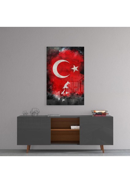 Atatürk Silüeti ve Türk Bayrağı Cam Tablo - 72X46 cm fırsatları