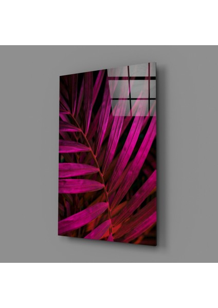Mor Yaprak Cam Tablo - 72X46 cm