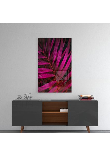 Mor Yaprak Cam Tablo - 72X46 cm
