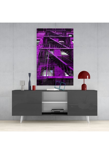 Mor Merdivenler Cam Tablo - 72X46 cm