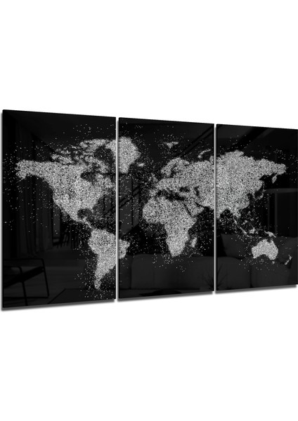 Dünya Haritası Cam Tablo - 3 Adet 72X46 cm