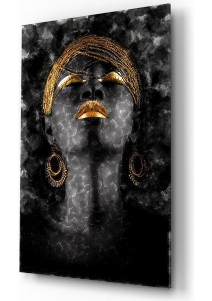 Afrikalı Kadın Portre Cam Tablo - 72X46 cm