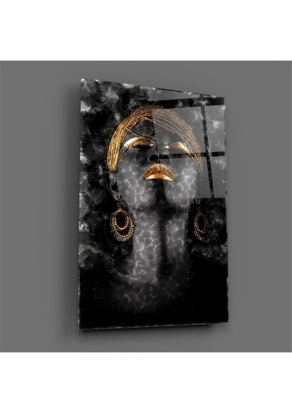 Afrikalı Kadın Portre Cam Tablo - 72X46 cm