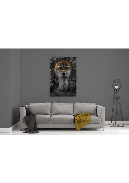 Afrikalı Kadın Portre Cam Tablo - 72X46 cm