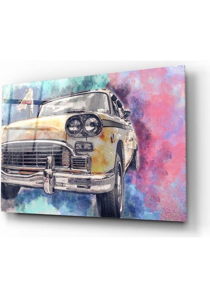 Illüstrasyon Taksi Cam Tablo - 72X46 cm