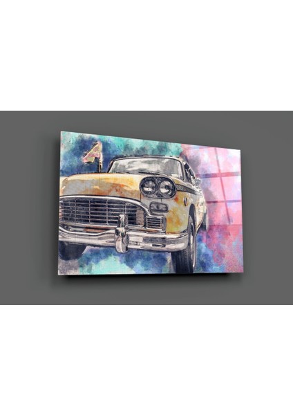 Illüstrasyon Taksi Cam Tablo - 72X46 cm