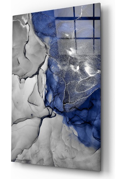 Mavi Mermer Cam Tablo - 72X46 cm