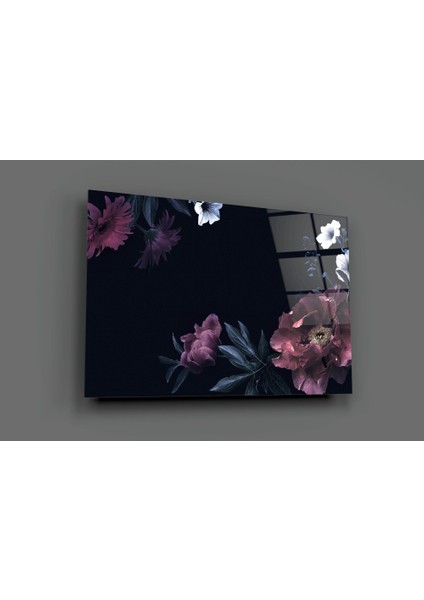 Floral Desen Cam Tablo - 72X46 cm