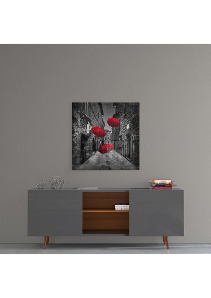 Kırmızı Şemsiye Cam Tablo - 60X60 cm fırsatları