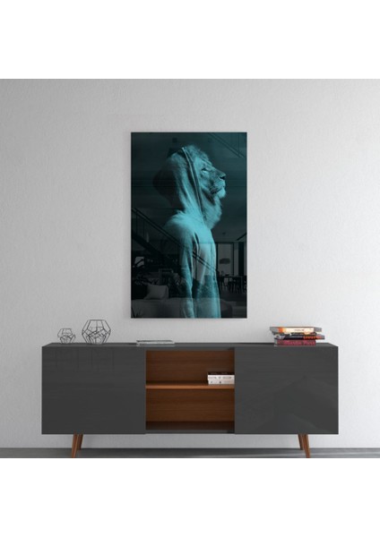 Mavi Aslan Kafa Cam Tablo - 72X46 cm fırsatları