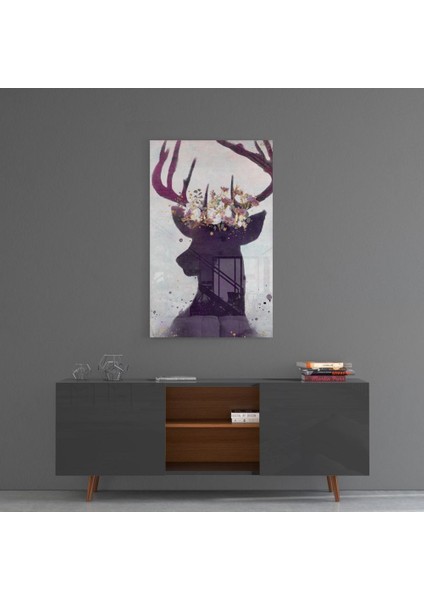 Geyik Cam Tablo - 72X46 cm