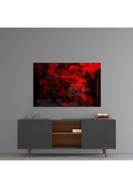 Kırmızı Duman Cam Tablo - 72X46 cm