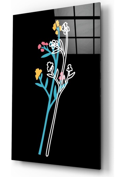 Soyut Renkli Çiçekler Cam Tablo - 72X46 cm