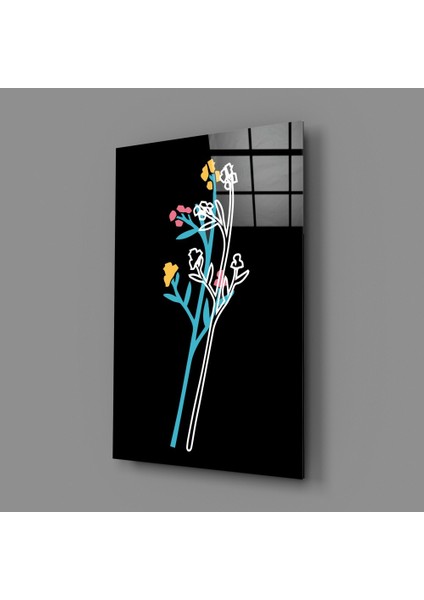 Soyut Renkli Çiçekler Cam Tablo - 72X46 cm