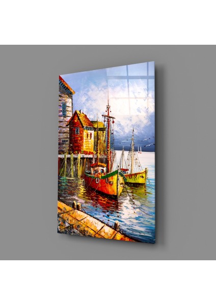 Kıyıdaki Tekneler Cam Tablo - 72X46 cm