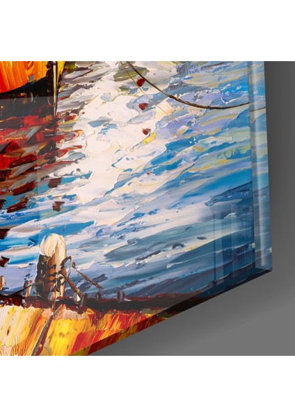 Kıyıdaki Tekneler Cam Tablo - 72X46 cm