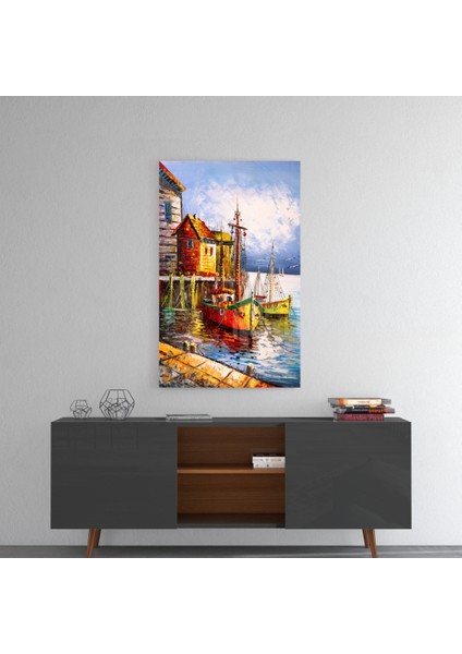 Kıyıdaki Tekneler Cam Tablo - 72X46 cm