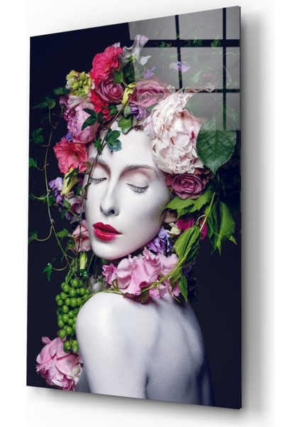 Çiçek ve Kadın Cam Tablo - 72X46 cm