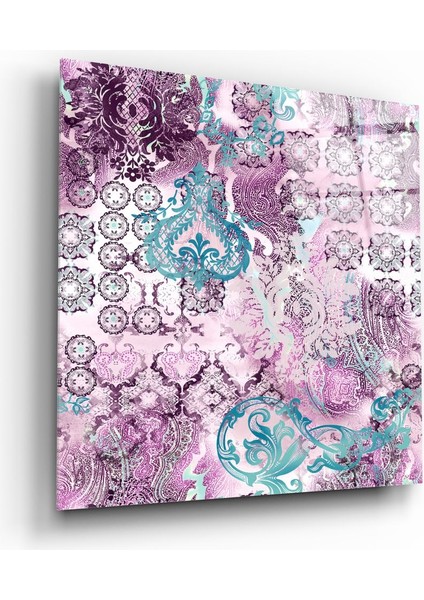 Mor Damask Cam Tablo - 60X60 cm