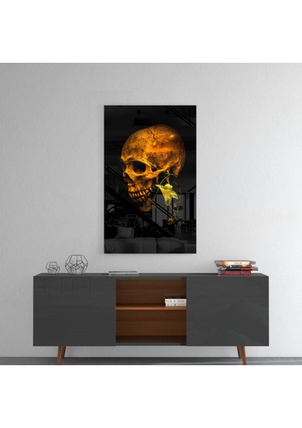 Çiçek ve Kafatası Cam Tablo - 72X46 cm fırsatları
