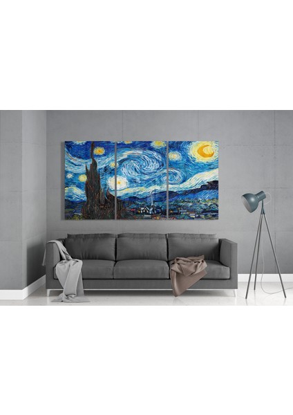 Van Gogh: Yıldızlı Gece Cam Tablo - 3 Adet 72X46 cm modelleri