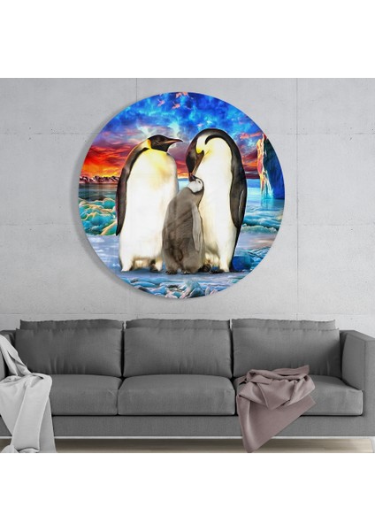 Penguen Ailesi Cam Tablo - 60X60 cm