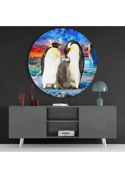 Penguen Ailesi Cam Tablo - 60X60 cm