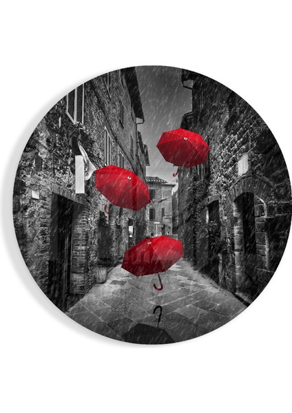 Kırmızı Şemsiyeler Cam Tablo - 60X60 cm