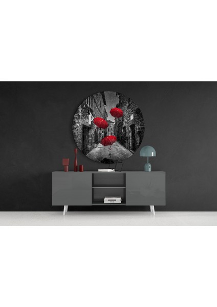 Kırmızı Şemsiyeler Cam Tablo - 60X60 cm fırsatları