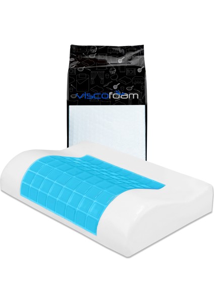 Terletmeyen Ortopedik Boyun Destekli Yastık Serinleten Visco Yastık Jelli Yastık 47x30x10-8cm