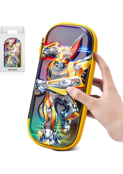 3D Karikatür Desen Baskılı Kalem Kutusu - Sarı/yeşil (Yurt Dışından)