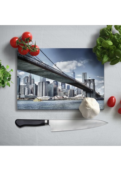 Manhattan Köprü Uv Baskılı Cam Kesme Tablası 35X25 cm