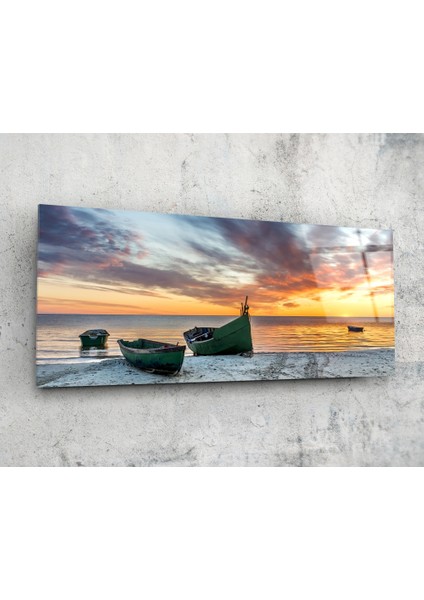 Deniz Kenarında Günbatımı 92X36CM Cam Tablo